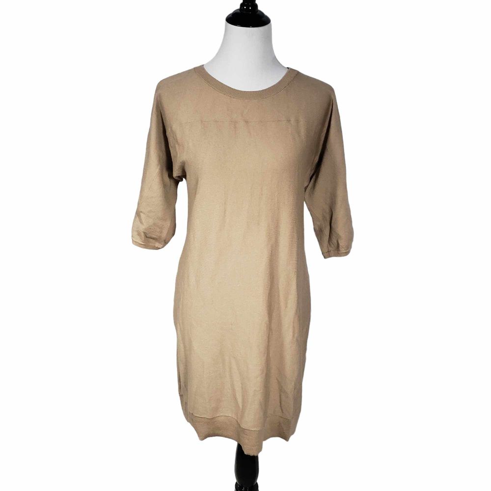 Talbots Petites Medium Petite Tan Pure Merino Wool Short Sleeve Sweater Dress